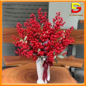 Bình Hoa Đào Đông Đỏ Decor Lọ Hoa Giả Chưng Tết Đón May Mắn Tài Lộc DG-158