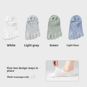 miiow | Mens Five-Finger Short Tube Socks Thin Antibacterial Anti-Odor Anti-Fungal Toe Separating No-Show Summer Cotton Blend Socks