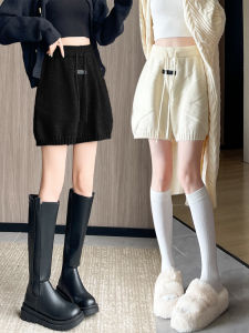 กางเกงขาสั้นถักเอวสูงสำหรับผู้หญิง กางเกงขายาวทรงเอหลวมๆ สไตล์ลำลองสำหรับใส่ไปทำงาน กางเกงขายาวทรงหัวใจสำหรับใส่ไปทำงาน