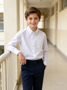 Áo Sơ Mi Nam Chất Liệu Polyester Không Nhăn Tay Dài Cài Nút Có Túi Màu Trơn Phong Cách Preppy Đồng Phục Học Sinh Size 5-16