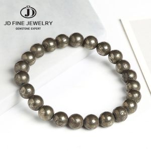 JD Natural Pyrite Bead Bracelets Women Men Vintage Charm Round Stone Energy Healing Strand Bangles Yoga Balance Wrist Jewelry