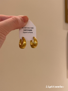 Geometric Matte Gold Plated C Type Earrings Vintage Style Metal Feeling Brushed Dull Atmosphere Versatile Fashionable Earrings