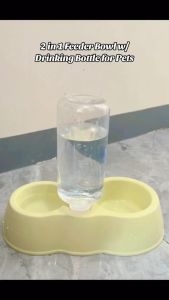 Pet Drinking Feeder  2 in 1 Stainless Food Feeder Bowl Plate w/ Bottle