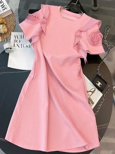 Classy Exquisite Dress Womens Summer Waist Slimming Sense of Design Niche Style Unique Chic Pink Skirt French Style Temperament