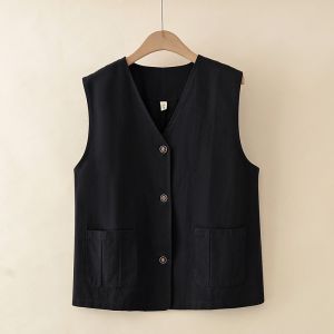 วินเทจ หลวม แขนกุด เสื้อกั๊ก เสื้อท่อนบน สําหรับ วัยกลางคนและผู้สูงอายุ ผู้หญิง ลำลอง ใส่สบาย พลัสไซส์ แม่ คาร์ดิเกน โพลีเอสเตอร์ 100%