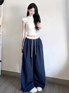 American Style Quick Dry Sports Work Pants Womens Summer Lazy Loose Fit Pants Small Size Splicing Loose Casual Pants