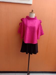 NEW atasan wanita pink terang M L XL XXL cewek blouse MEWAH kerah turtle neck lengan batwing suede