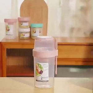 Portable Salad Cup Two-layers Fork Sauce Cup Transparent Salad Cup with Fork and Sauce Box Fat Reduction Slimming Cup Multifunction Lunch Box