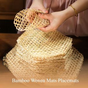 Bamboo Mesh Handmade Placemats Hexagonal Woven Bamboo Dining Mat Steamer Basket Mat Hotel Supplies Coasters Bamboo Boards