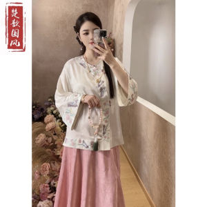 Áo Thun Hanfu Thêu Họa Tiết Phong Cách Trung Hoa Mới 2025 Áo Thun Thường Ngày Có Thể Đục Lỗ Áo Thun Hanfu Cải Tiến Mùa Xuân