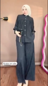 . Setelan Rok Wanita Muslim Terbaru Model Modern Premium Motif Salur Mewah Terlaris Best Seller Oneset Ottd Jumbo Kekinian | Denisa