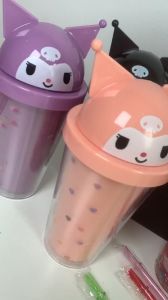 แก้วน้ำ 2 ชั้น แถมฟรี!!หลอดในกล่อง  มีฝาซีล ลายการ์ตูน ขนาด 500 ml.  ฝาเลื่อนเปิด-ปิด หลอดได้ พร้อมส่งTH