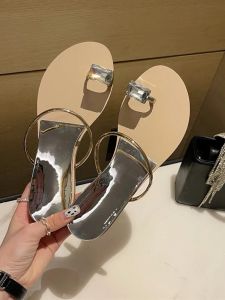 Sumi Home Womens Beach Sandals Roman Style Flat Bottom Step-Up Heel Toe Post Drag Sandals Outerwear Slip-On Summer Shoes