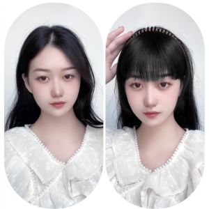 Rhinestone Headband Bangs Integrated Wig Womens Head Wig Piece With Neat Fringe