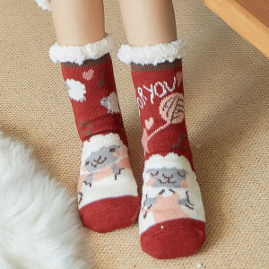 New Christmas Winter Warm Funny Cat Slippers Shoes Women Thick Home Floor Socks Non Slip Fuzzy Socks Sleeping Stocking Snow Sock