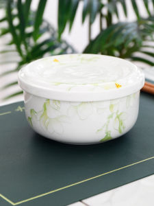 Microwave Safe Ceramic Soup Bowl with Lid Bone China Rice Bowl Student Bowl Salad Bowl Instant Noodles Bowl Floral Pattern