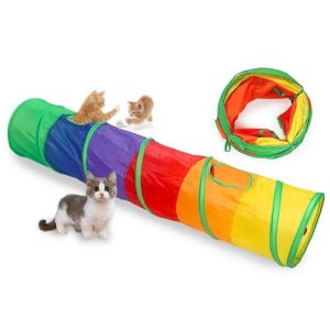 Rainbow Cat Tunnel Pet Tube Collapsible Play Toy Indoor Outdoor Kitty Puppy Toys for Puzzle Exercising Hiding Training