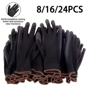 8/16/24PCS PU Coating Gloves Anti-Slip Wear-Resistant Nylon PU Gloves Durable Gardening Machinery Automotive Repair Tools