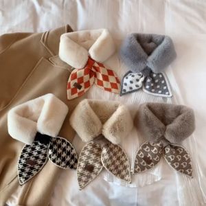 Womens Winter Faux Fur Collar Thick Plush Neck Warmers For Cross Scarf Wool Collar Winter Warm Scarf Decorative Scarfs
