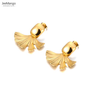 JeeMango Fashion Stainless Steel Plant Leaves Gold Silver Color Earrings Waterproof Jewelry Floral Modern Women серьги E24186