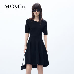 MO&Co. | Hollowed Circle Structured High Waist Flared Black Knitted Dress