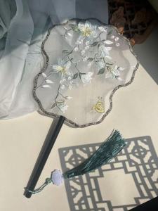 Quạt Tròn Thêu Một Mặt Phong Cách Cổ Điển Biểu Diễn Chụp Ảnh Quạt Tròn Thêu Hoa Lê Quạt Tròn Phong Cách Trung Hoa Mới