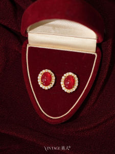 Baili Sweet Wine French Vintage Glowing Red Ruby Earrings for Women Luxury Sensation Small Crowd Sparkling at Banquet