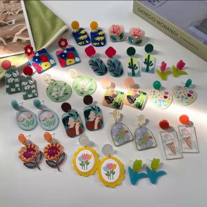 EMS fashion Spring Colorful Bohemian Jewelry Gifts Acrylic Drop Dangle Earrings Flower Statement for Girls