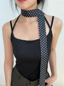 Korean Style Long Polka Dot Scarf Womens Neck Tie Thin Young Fashion Spring Summer Autumn Cotton Polyester Decorative Scarf