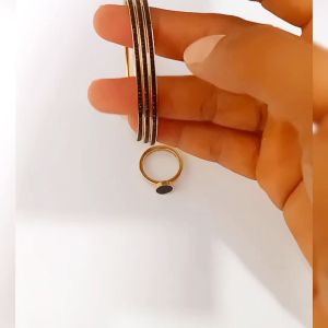Best Seller Titanium 1 set 3 pcs + Cincin Gelang tangan Keroncong wanita Permata batu hitam full gelang titanium keroncong wanita terbaru terlaris dan elegan #antikarat #antikaratselamanya #2024 #bangle Gold