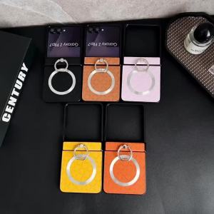 szhaiyu | For Magsafe Magnetic Leather Phone Case for Samsung Galaxy Z Flip 7 6 5 4 3 5G ZFlip7 FE ZFlip6 Ring Hinge Protective Cover