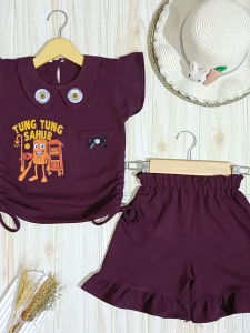 Setelan Baju Pendek Anak Perempuan Tung Tung Sahur Anomali Usia 1-7 Tahun