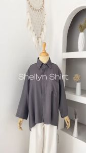 Sherlyn Shirt Oversize Top Atasan Kemeja Wanita Dewasa Fashion Remaja Basic Casual Lengan Panjang Trendy Kekinian Matt Polo Linen Premium