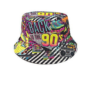 Fashion Retro Graffiti 80s 90s Bucket Hat for Men Women Funny Summer Spring Beach Fishing Hat Packable Outdoor Sun Fisherman Hat