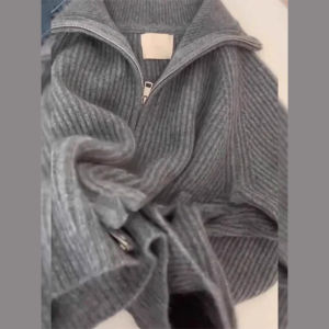 CAOZIMUYI | Korean Style High-Class Turn-down Collar Knitted Sweater Cardigan Soft and Lazy Wind