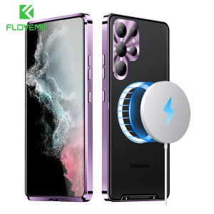 FLOVEME Magnetic Metal Alloy Glass Frosted Phone Case For Samsung Galaxy S23 Ultra S23 Plus With Metal Lens Film Ultra-thin Matte Clear Shockproof Back Cover For Samsung S23
