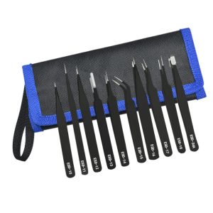 Precision Tweezers Set ESD Anti-Static Stainless Steel Tweezers Repair Tools for Electronics Repair Soldering Craft Tools