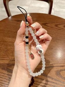 Durable Short Womens Style Crystal Phone Strap Cute Cat Design Premium Quality Mobile Phone Accessories Versatile Simple Style