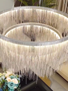 ✨Ready&COD✨Lampu Gantung Hias Mewah Lampu Gantung minimalis ruang tamu 2 ring Lampu 36W LED 3 Warna Lampu Gantung ruang makan meja makan selebriti internet Toko Pakaian Wanita Lampu Meja Depan Bar Toko Pakaian 60+80cm bsu