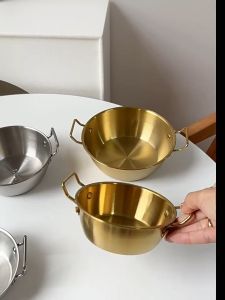 Korean Mini Ramen Bowl Double Ear Small Pot Dinner Tableware Cuisine Bowl Snacks Plate Food Container ST Steel