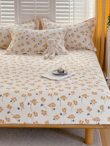 ผ้าคลุมที่นอนลายดอกไม้ผ้าฝ้ายแท้ 100% ขนาด 2.0 ม. ชุดผ้าคลุมที่นอน 3 ชิ้น ผ้าฝ้ายแท้ พิมพ์ลายธรรมชาติ อุปกรณ์เสริมที่นอน