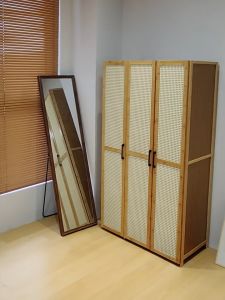 Bamboo Wardrobe Almari Baju 120/150CM Rattan Door Wardrobe Dustproof And Breathable Large Hanging Space 衣柜