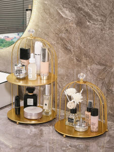 Bathroom Iron Art Bird Cage Makeup Storage Rack Perfume Cosmetic Organizer Desk Top Shelf Metal Material Bathroom Storage Shelf