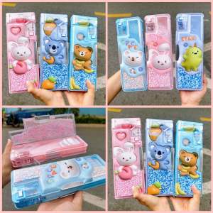 Hộp Bút Hít 3D 2 Ngăn Hạt Xốp Mẫu Gấu Thỏ Khủng Long Siêu Cute Kèm Chuốt Chì