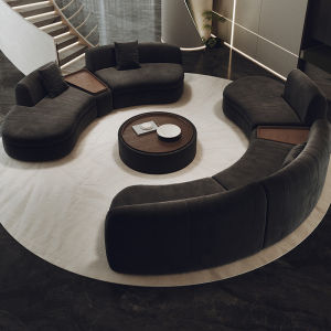 Black Semi-Circular Arc Shaped Sofa Luxury Hotel Office Business Rest Area Reception Non-Stretch Velvet Fabric No Storage Space