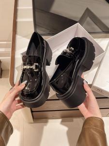 Elevated Thick Heel Womens Leather Shoes Spring Autumn New Style Small Size Platform British Style Mary Jane Flat Heel Shoes