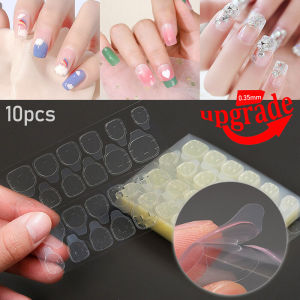 Dorisna 1/10 Sheets Wearable False Nail Jelly Glue Upgrade 0.35mm Ultrathin Double-Sided Paste Removable High Adhesion Nail Sticker DIY Tools