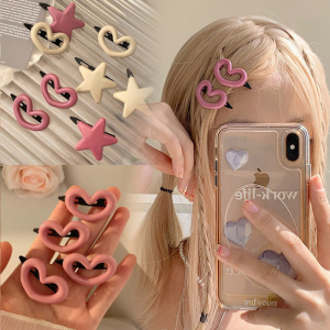 Korean Style Pink Heart Hair Clips Side Wear Clips for Girls Adorable Fasteners for Bangs Y2K Star Hairpins Hair Accessories