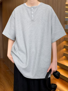 เสื้อยืดแขนสั้นทรงหลวมสไตล์อเมริกันย้อนยุคสำหรับผู้ชาย ฤดูร้อน 2025 เทรนด์ใหม่ เสื้อยืดคอกลมสีพื้น ทรงหลวม ทรงหลวม ทรงหลวม