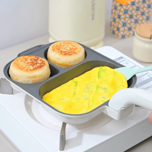 JEETEE Titanium Ceramic 3 in1 Non-stick Breakfast Egg Pan 24CM Frying Pan for Egg Burger Steak Omelet Suitable for All Stoves